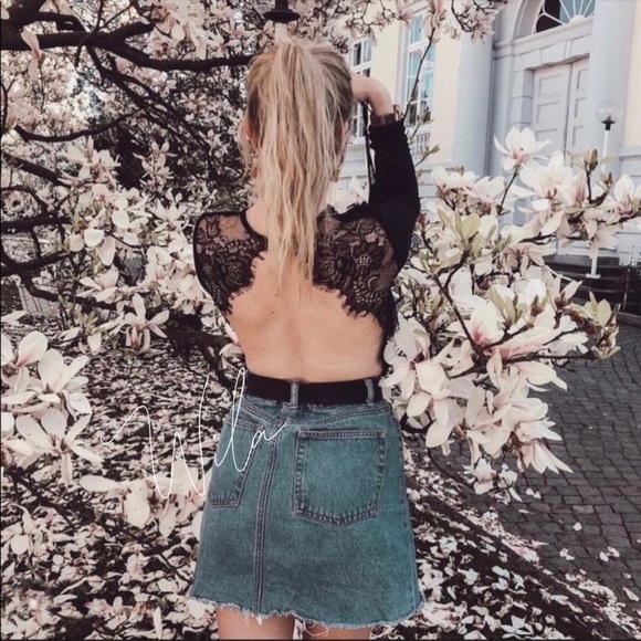 Long sleeve bodysuit lace open backless black - Picture 3 of 4